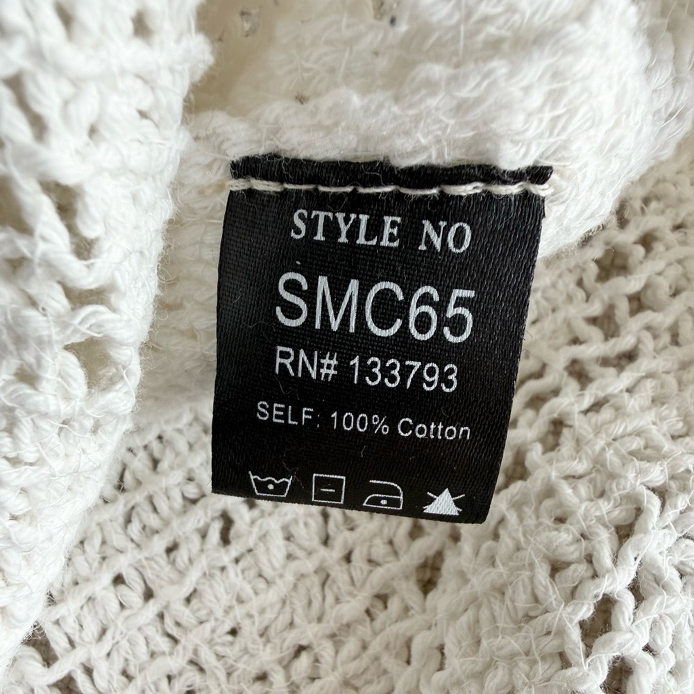POL Romantic Boho Round Neck White Crochet Loose Knit Sleeveless Sweater Top OS - Picture 13 of 15